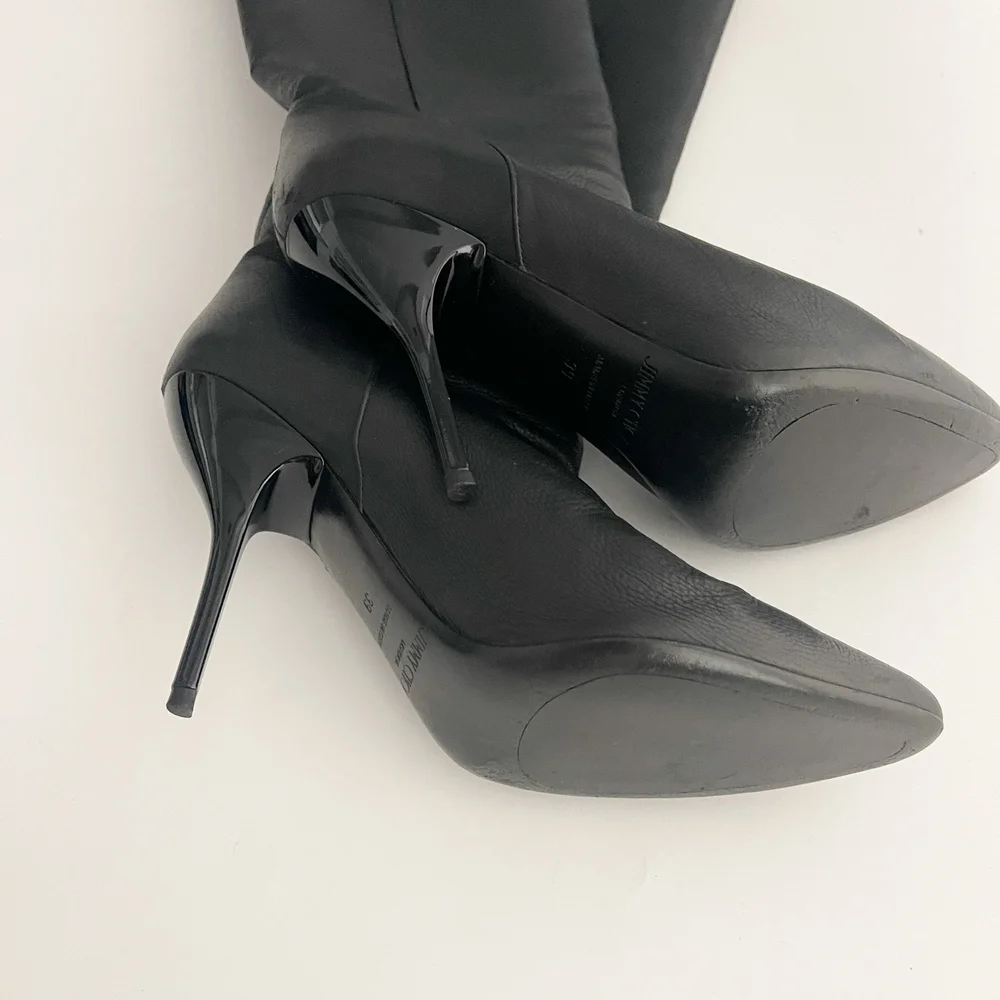 Jimmy Choo Black Leather Knee High Chunky Boot Heels (US 9